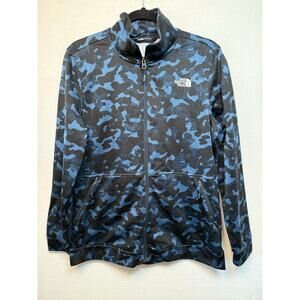The North Face Full Zip Jacket, Black/Blue Camo Print, Size Large